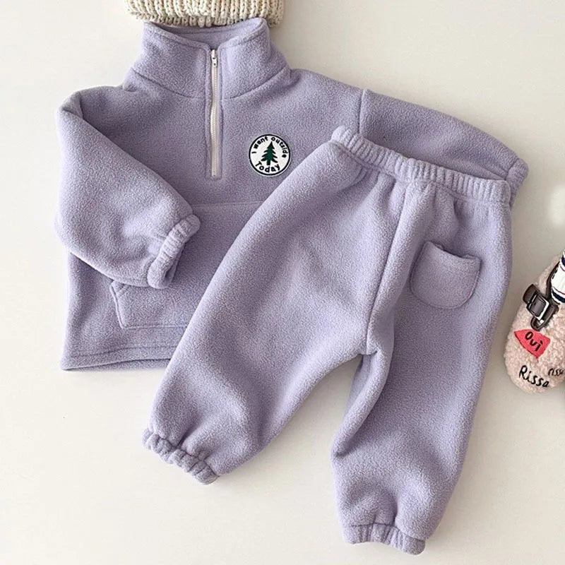 Solid Cotton Long Sleeve Pullover Jogging Suit