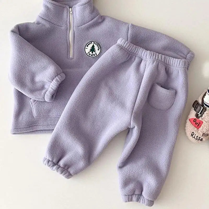 Solid Cotton Long Sleeve Pullover Jogging Suit