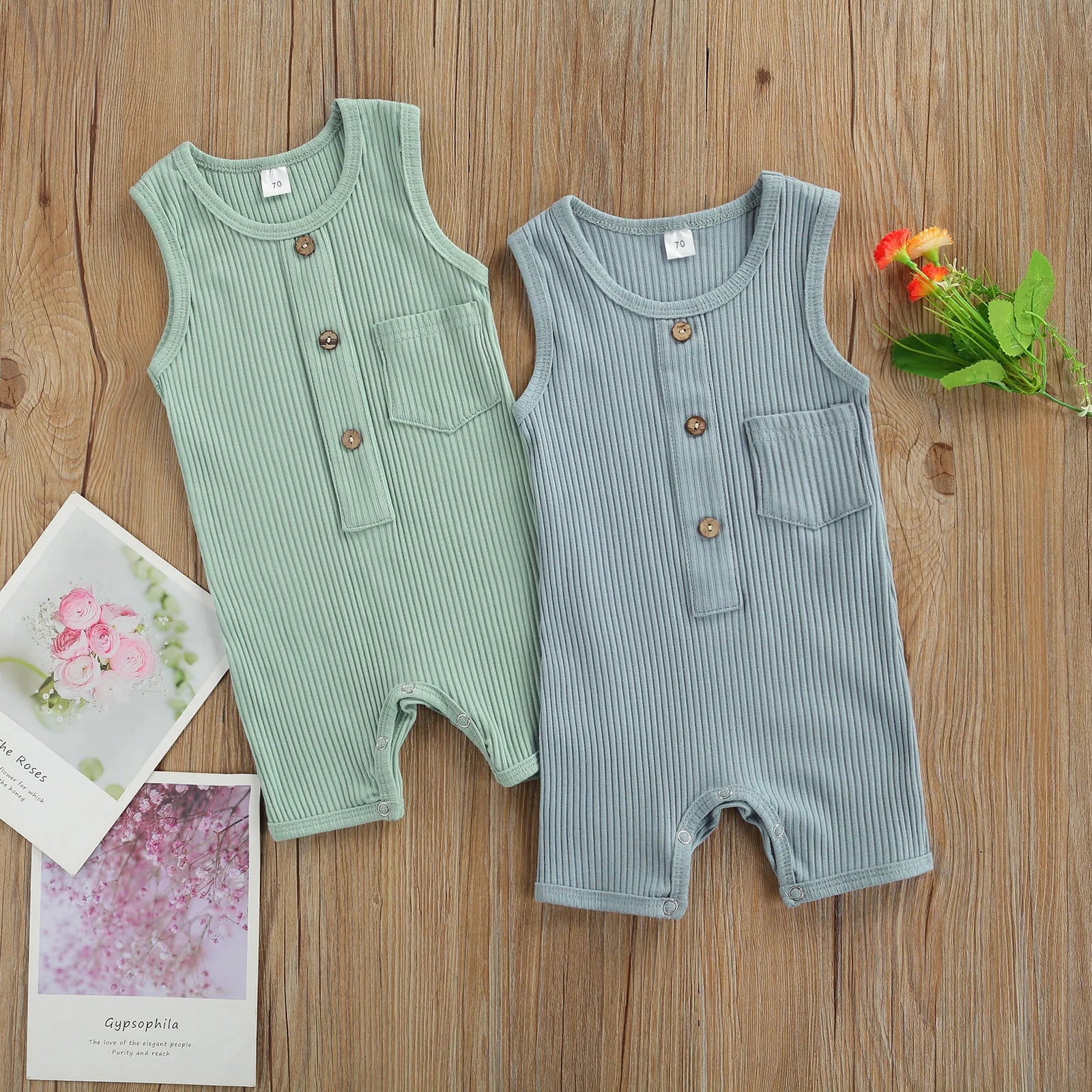 Citgeett Summer Solid 0-24M Baby Boys Vest Style Jumpsuit