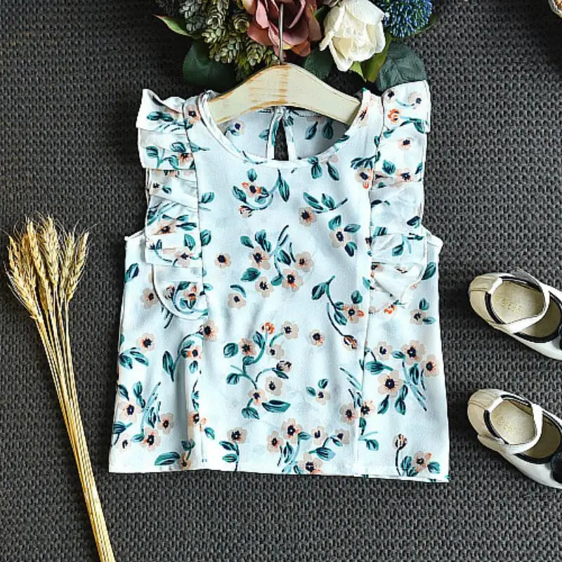 Girls 2PCS Sets Chiffon Flower Print Set 12M-  4T