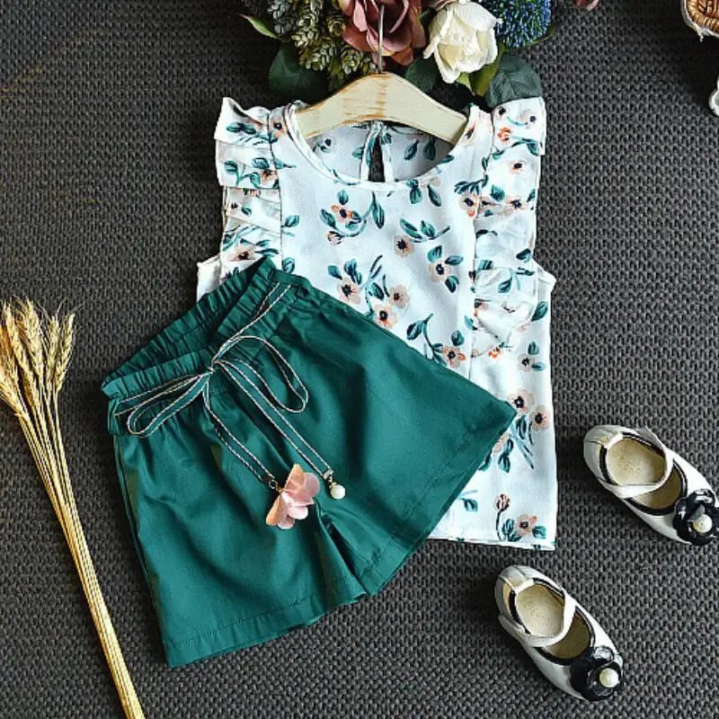 Girls 2PCS Sets Chiffon Flower Print Set 12M-  4T