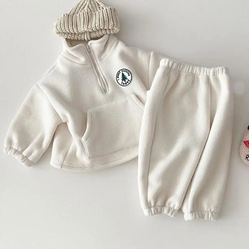 Solid Cotton Long Sleeve Pullover Jogging Suit