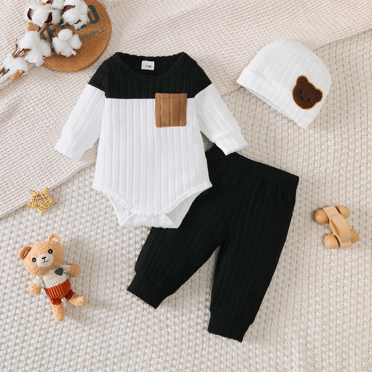 Boys Three Piece Sweater Set with Hat Newborn- 18M