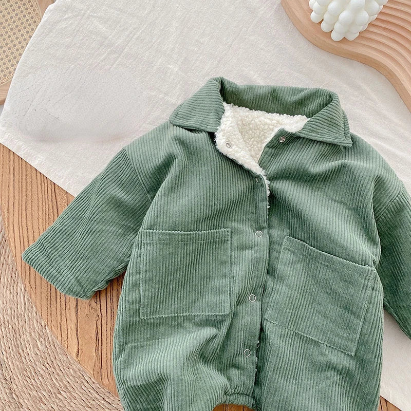 Baby Rompers Corduroy Jumpsuits Fur Lining Clothes Fleece Outerwear