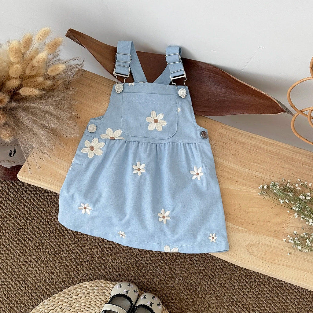 Flower Embroidery Strap Dress With Pockets 6M- 3T