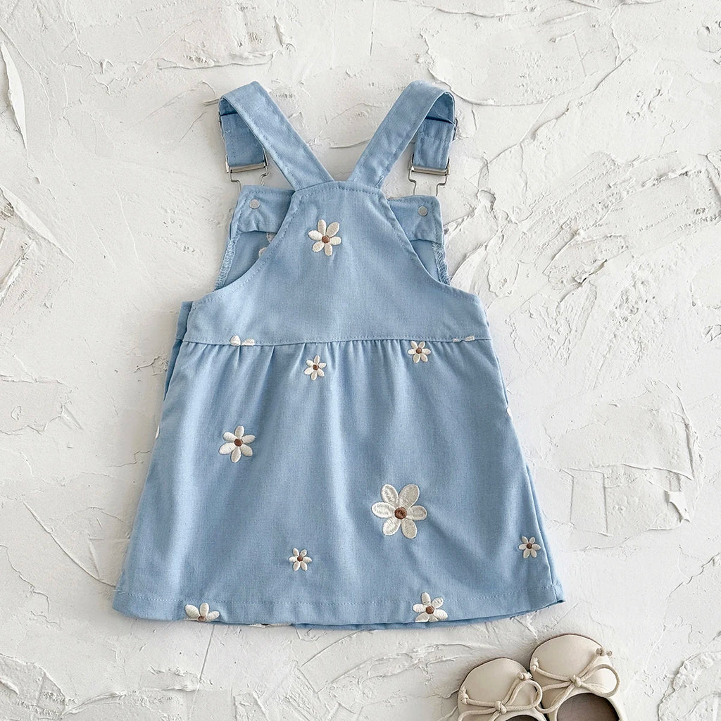 Flower Embroidery Strap Dress With Pockets 6M- 3T
