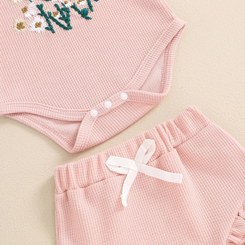 Flower Embroidered Sleeveless Romper Set With Headband