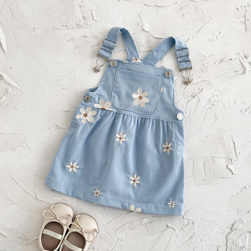 Flower Embroidery Strap Dress With Pockets 6M- 3T