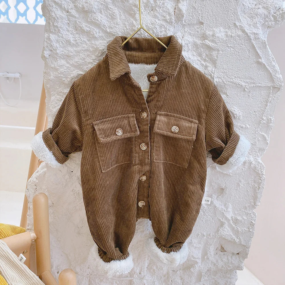 Baby Rompers Corduroy Jumpsuits Fur Lining Clothes Fleece Outerwear
