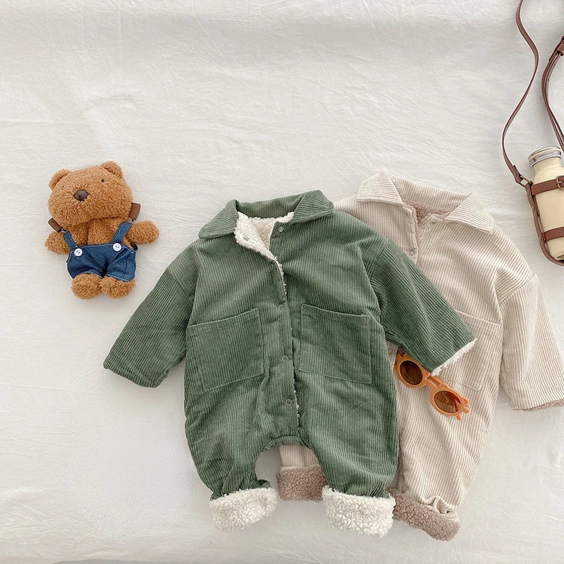 Baby Rompers Corduroy Jumpsuits Fur Lining Clothes Fleece Outerwear