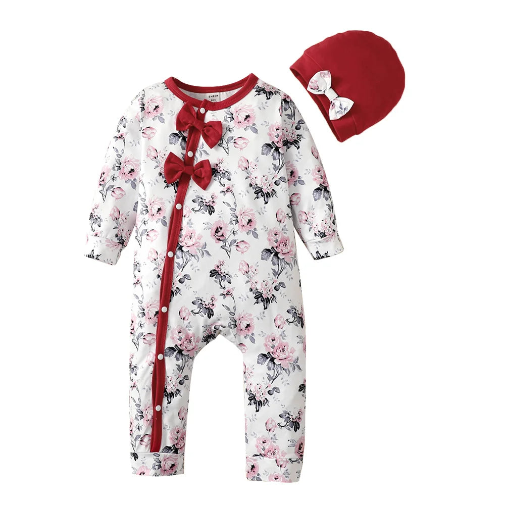 Long Sleeve Flower Onesie with Hat