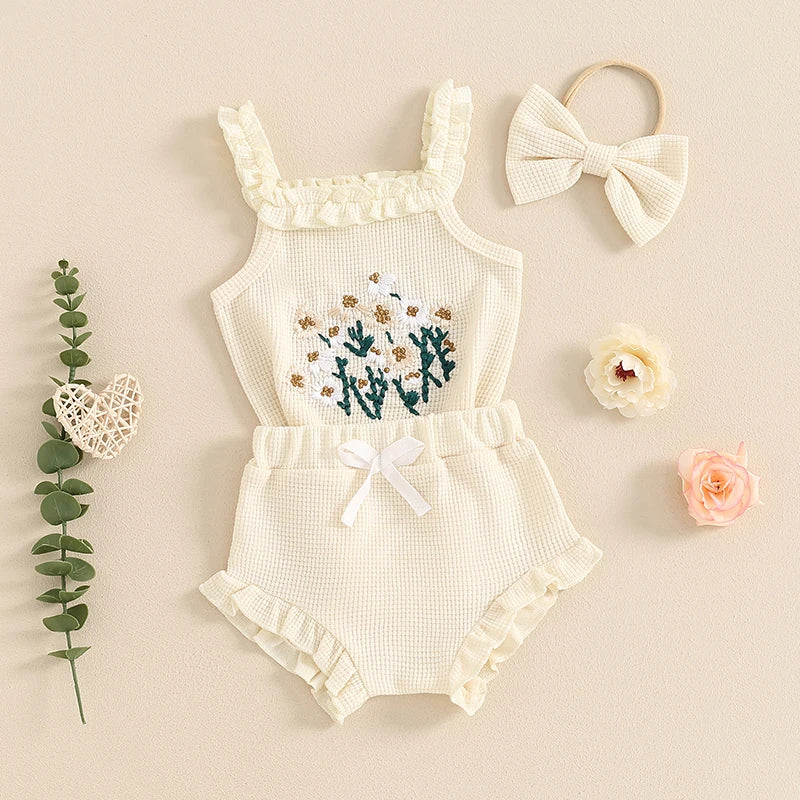 Baby Girl Flower Embroidered 3Pc Summer Set