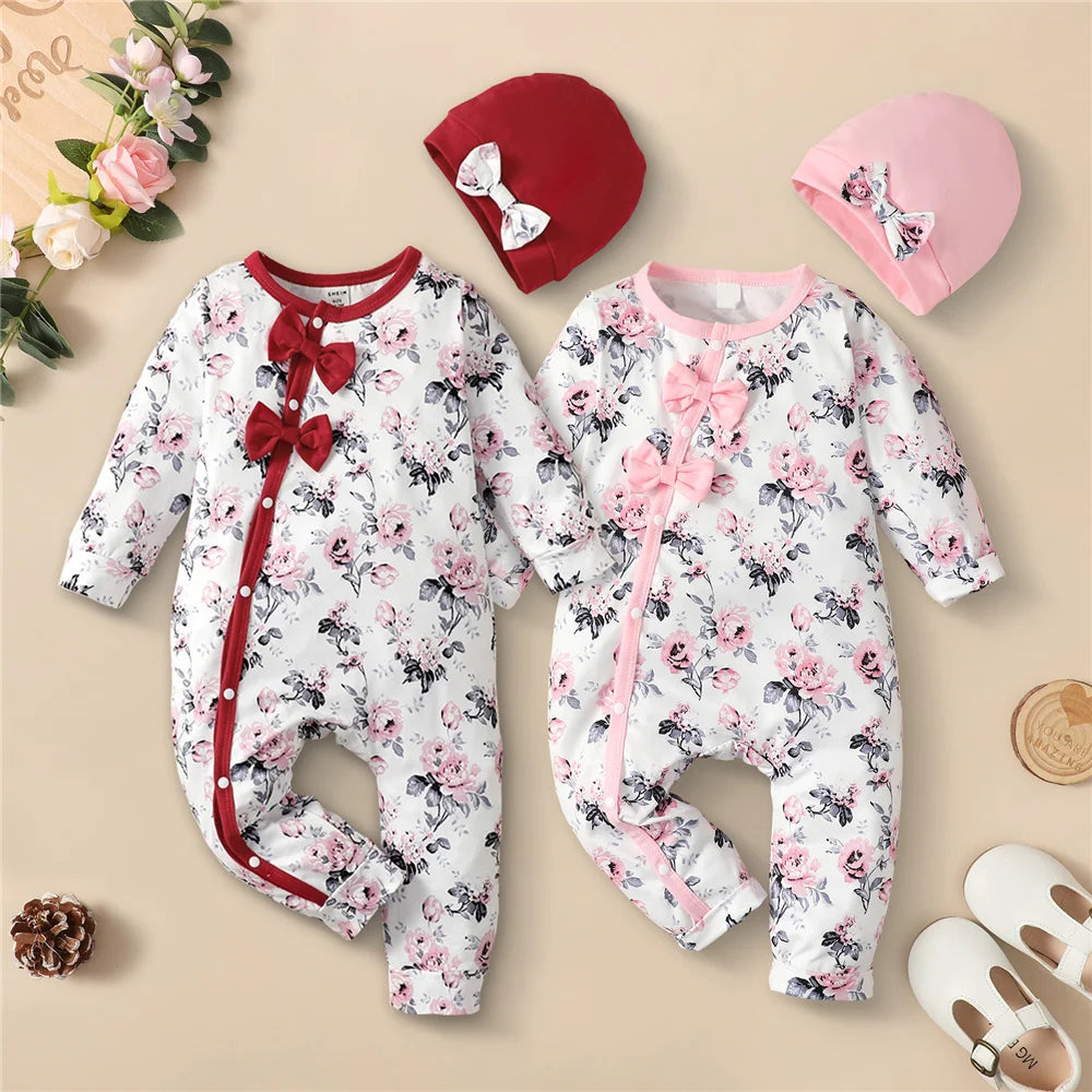 Long Sleeve Flower Onesie with Hat