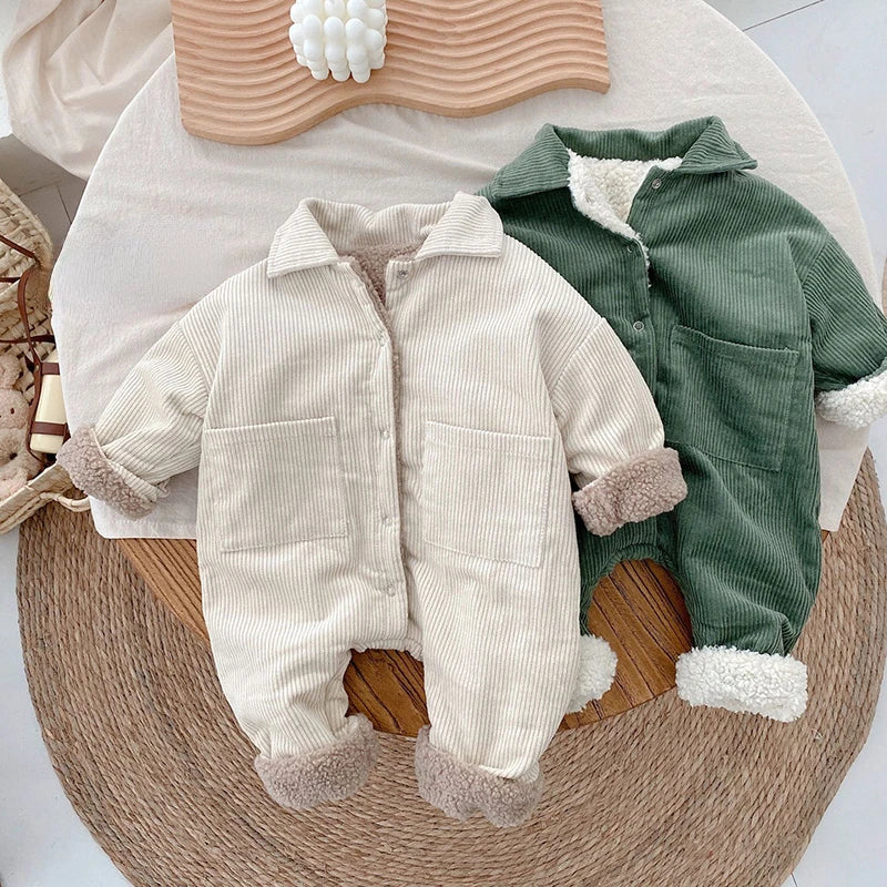 Baby Rompers Corduroy Jumpsuits Fur Lining Clothes Fleece Outerwear