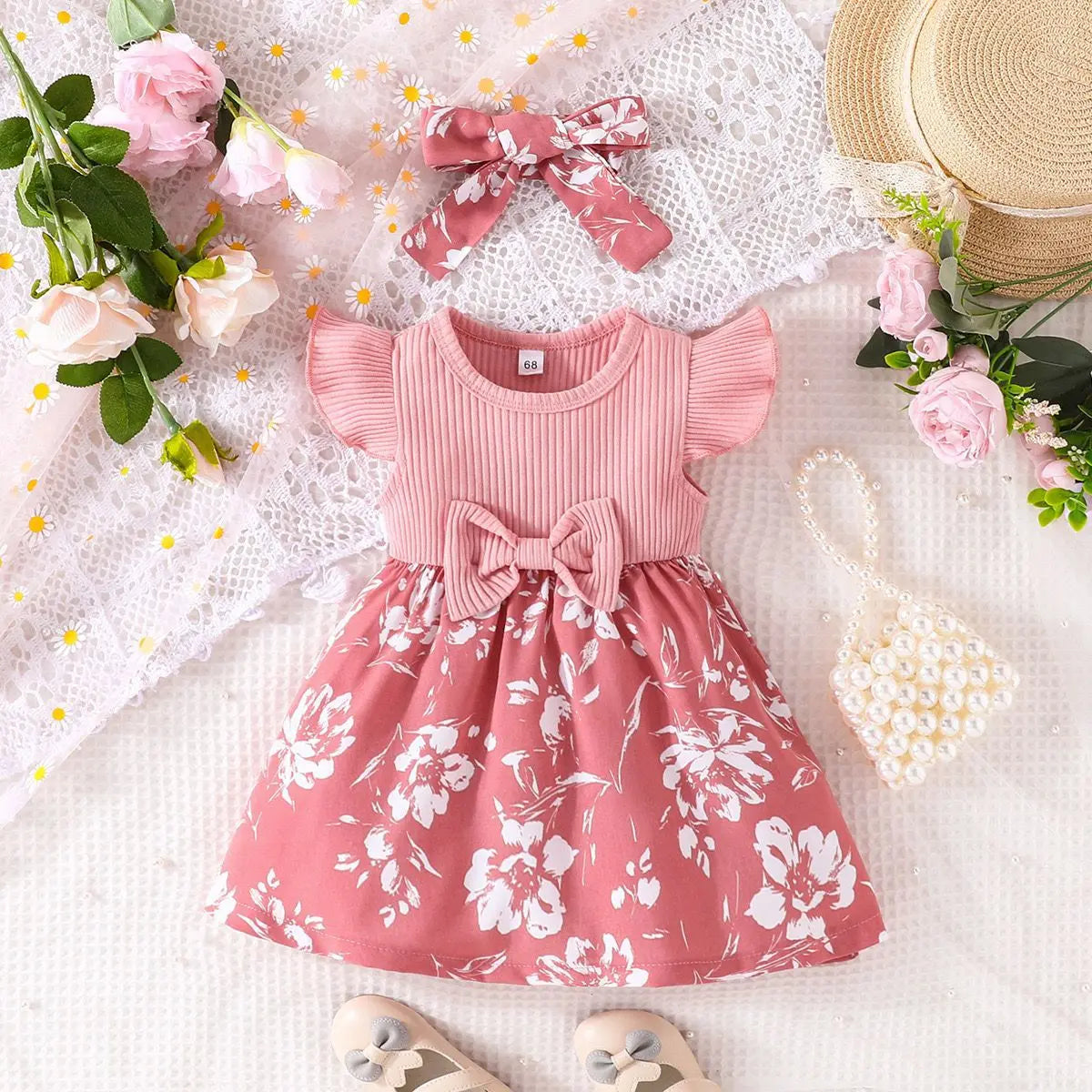Baby Girl Floral Dress with Headband 3M- 24M