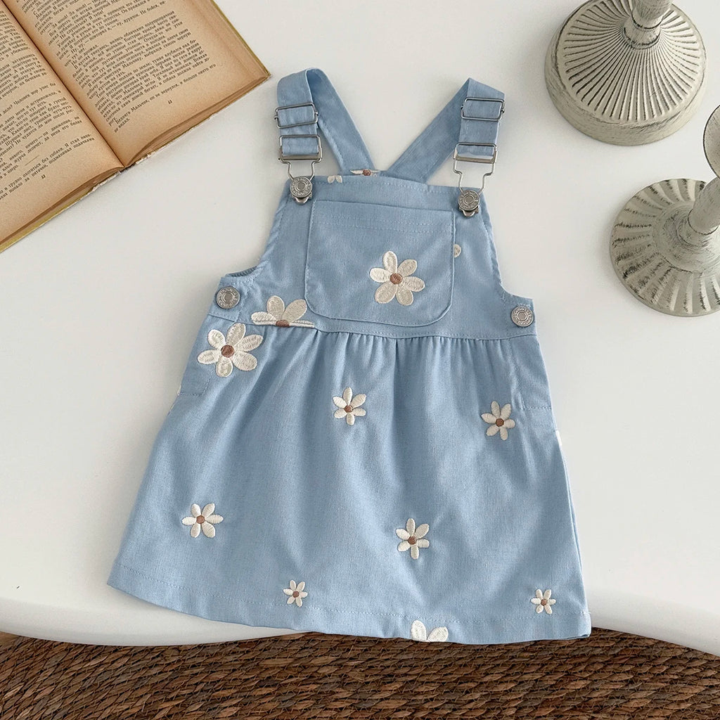 Flower Embroidery Strap Dress With Pockets 6M- 3T