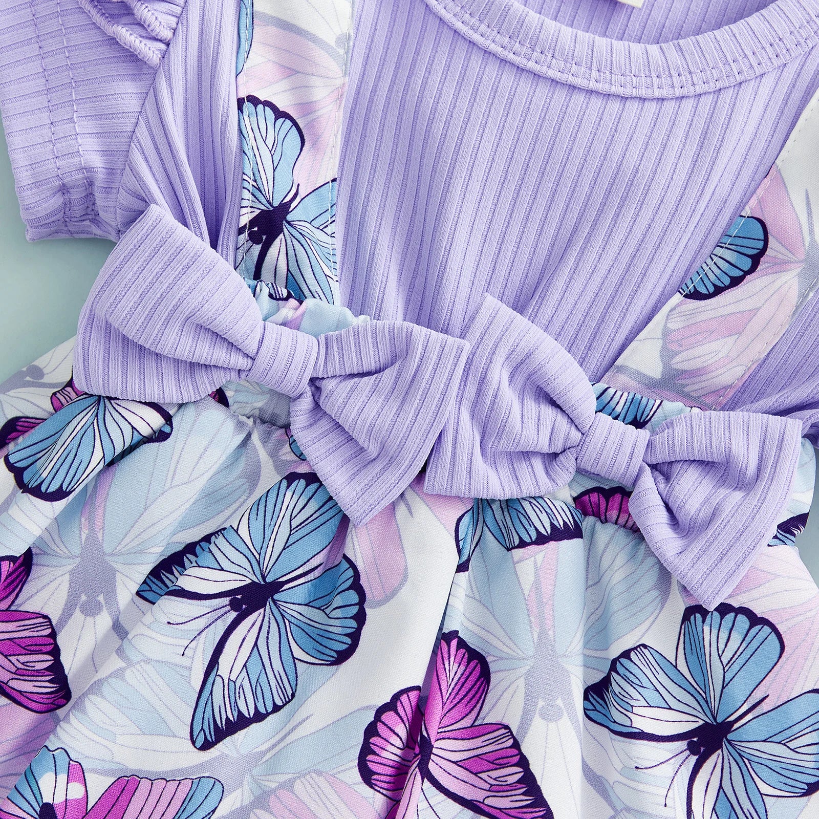 Baby Girl Short Sleeve Bodysuit + Bow Headband Print Princess Purple Clothing