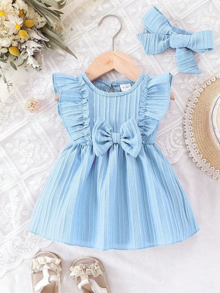 Girl's Bow Sleeveless Dress 0-24 Months