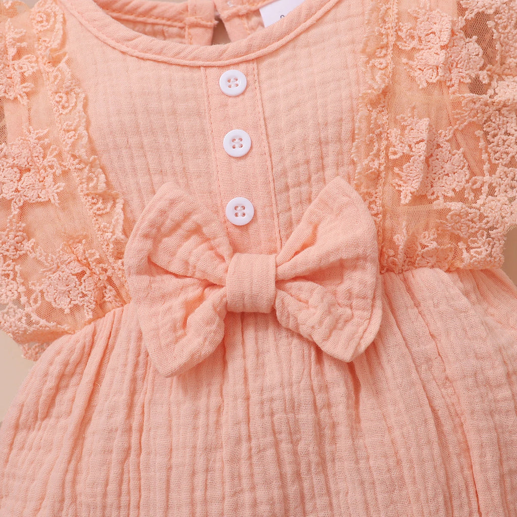 Baby Girl Lace Flared Sleeve Summer Romper with Headband
