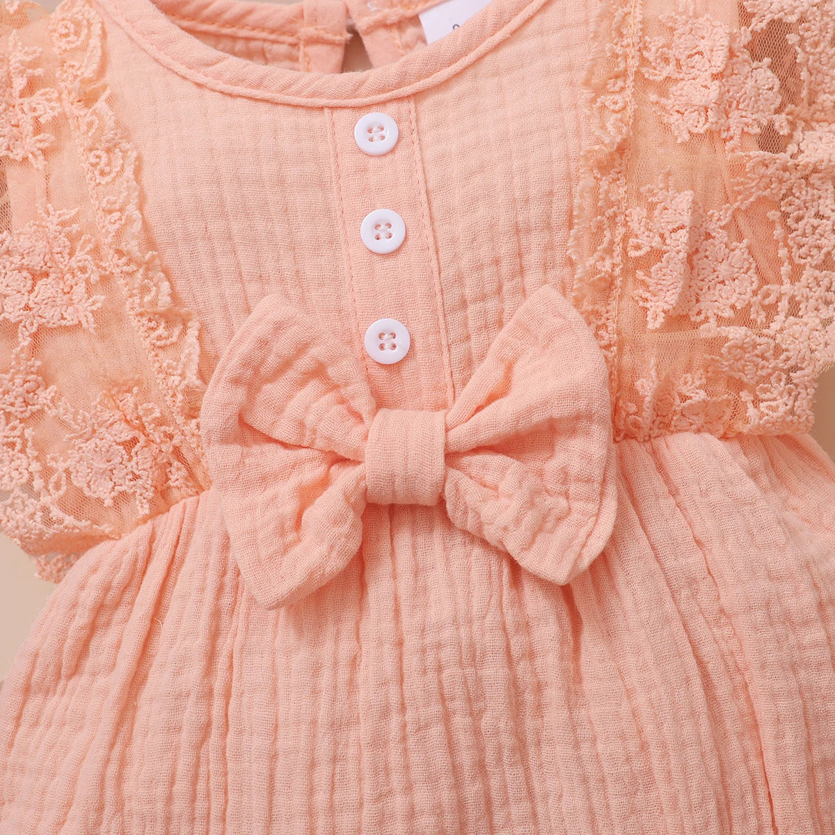 Baby Girl Lace Flared Sleeve Summer Romper with Headband