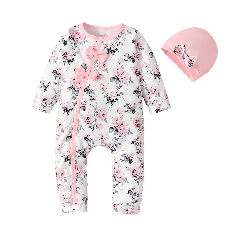 Long Sleeve Flower Onesie with Hat