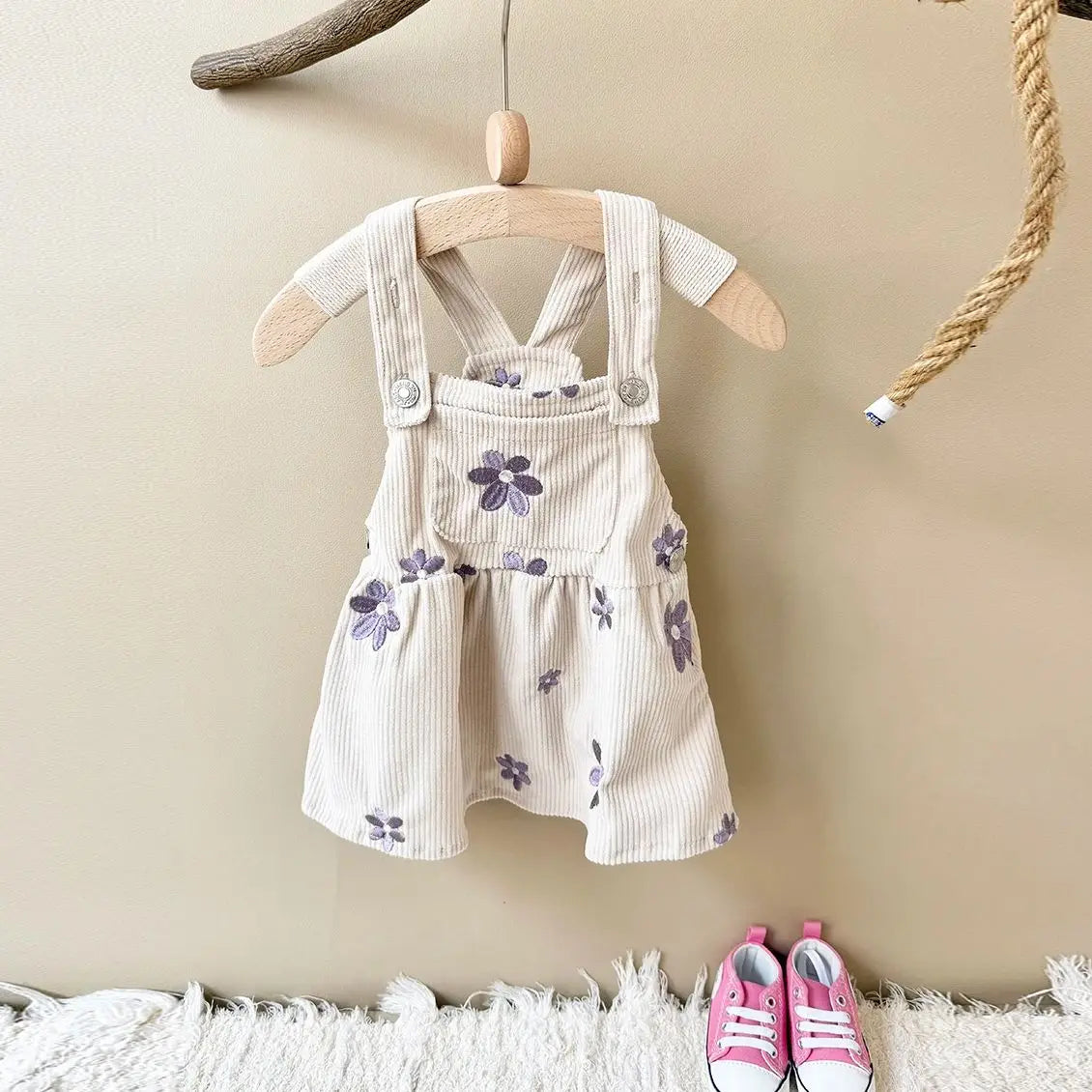 Baby Girl Floral Embroidered Overalls
