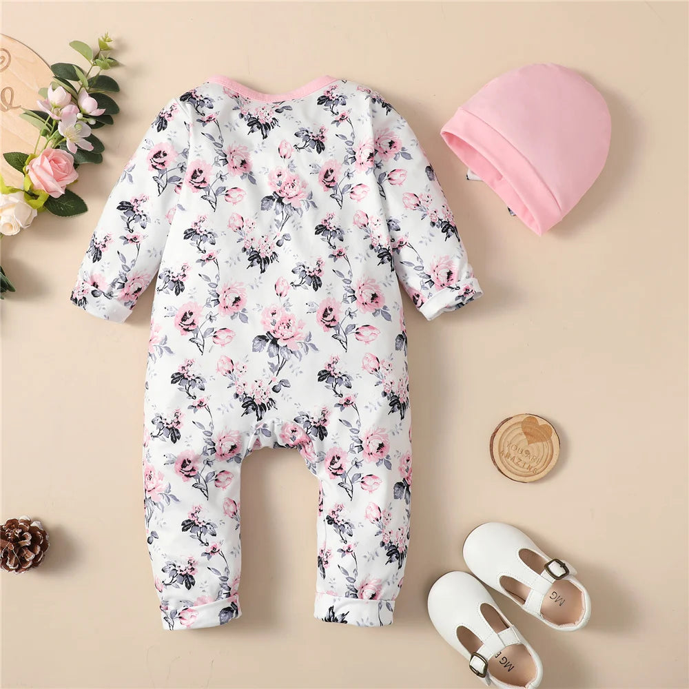 Long Sleeve Flower Onesie with Hat