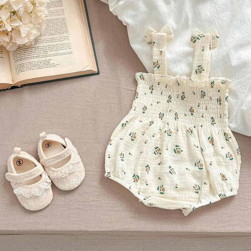 Baby Girl Buttoned Flower Onesie
