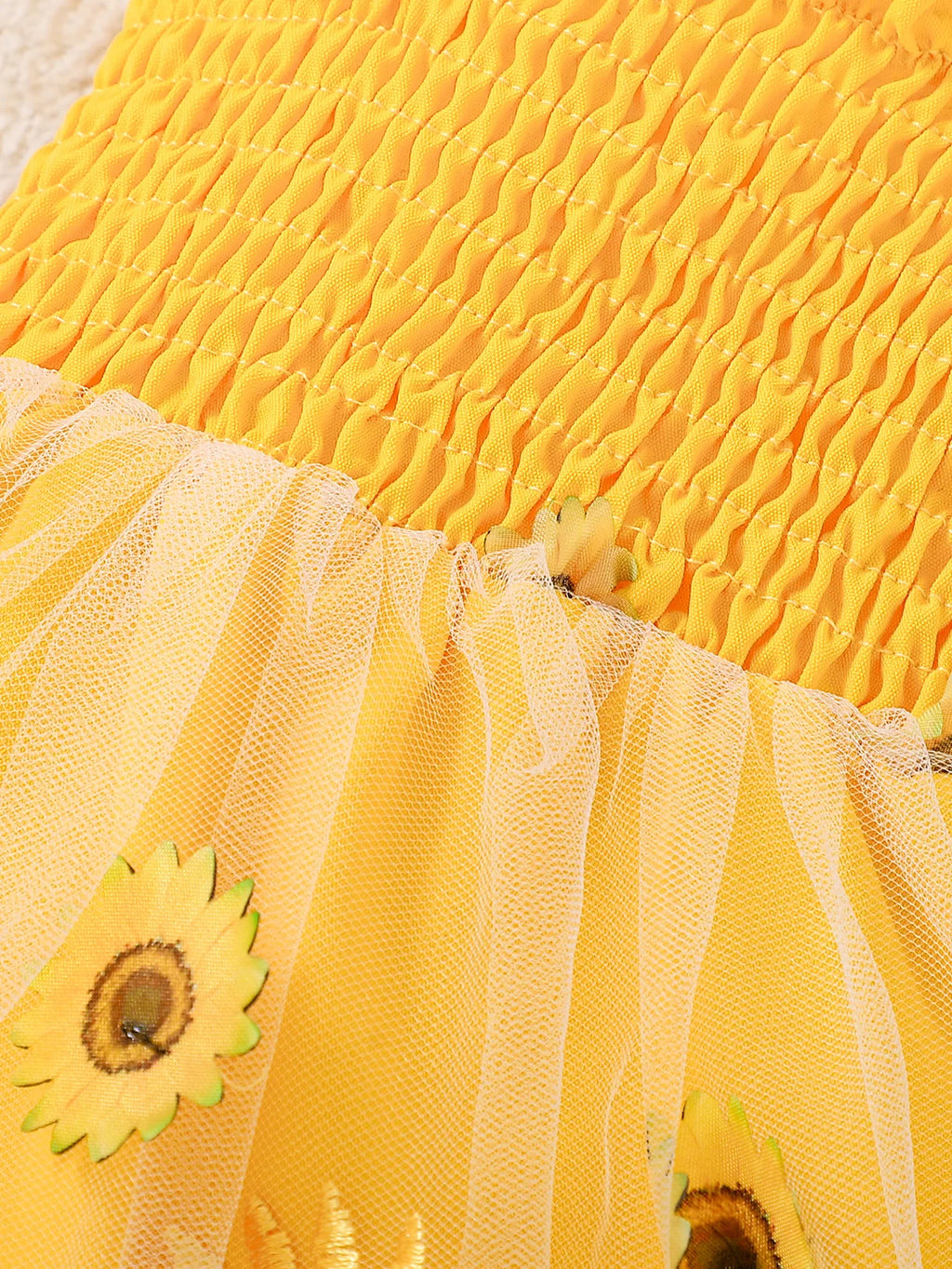 Baby Girl Sunflower Embroidered Tutu Dress Set with Yellow Bow Headband