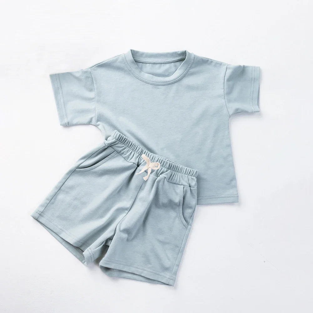 Unisex Casual Cotton Short Sleeve and Shorts Set