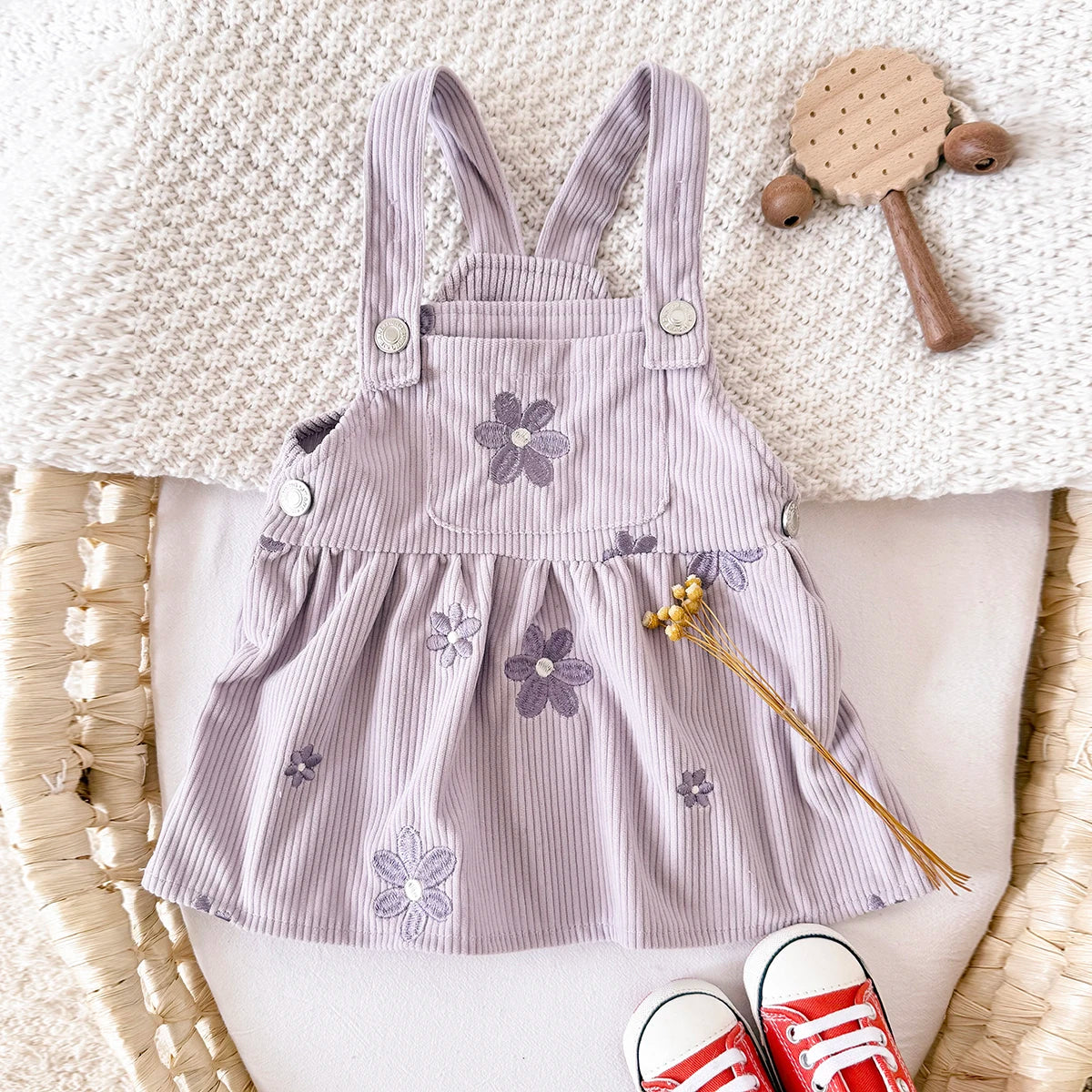 Baby Girl Floral Embroidered Overalls