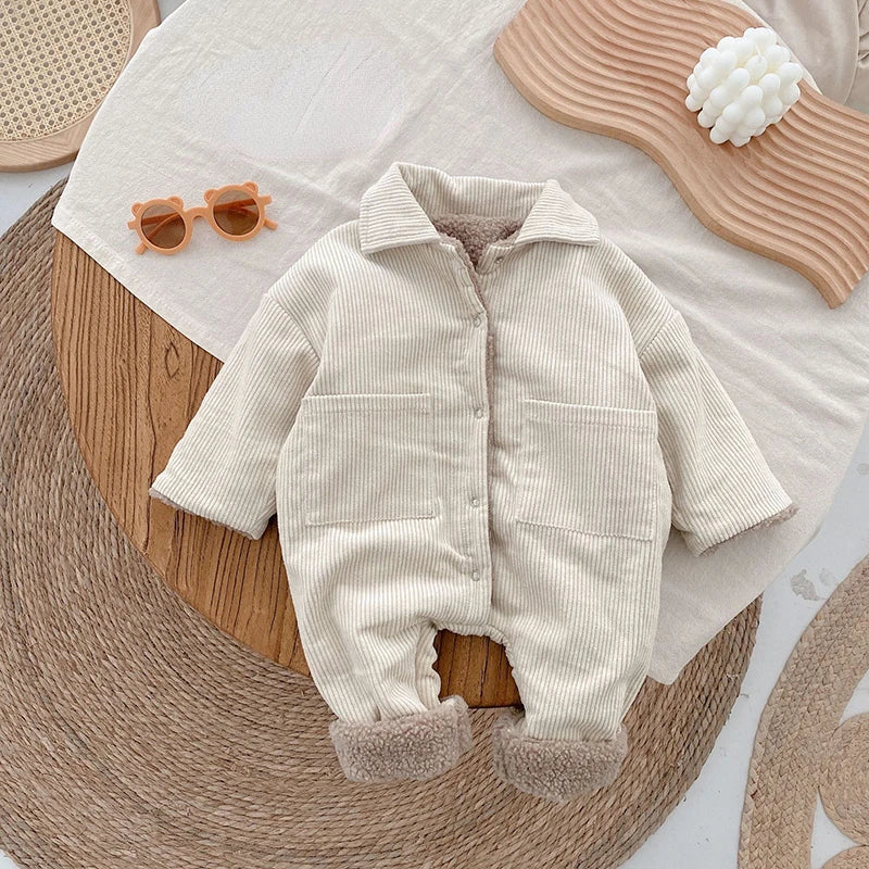 Baby Rompers Corduroy Jumpsuits Fur Lining Clothes Fleece Outerwear