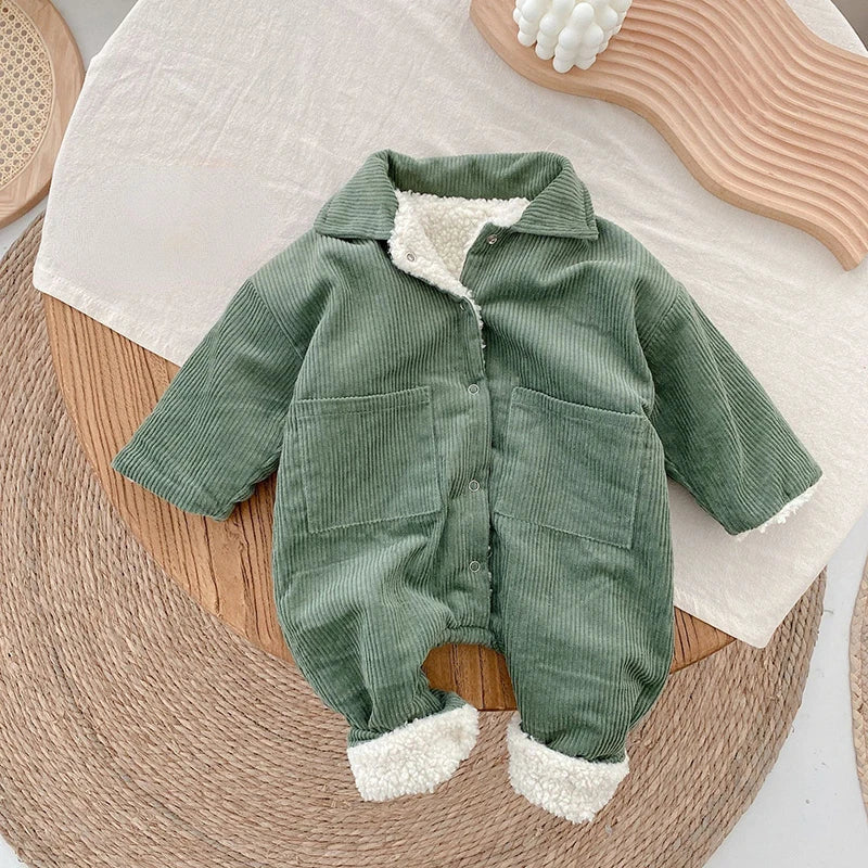 Baby Rompers Corduroy Jumpsuits Fur Lining Clothes Fleece Outerwear