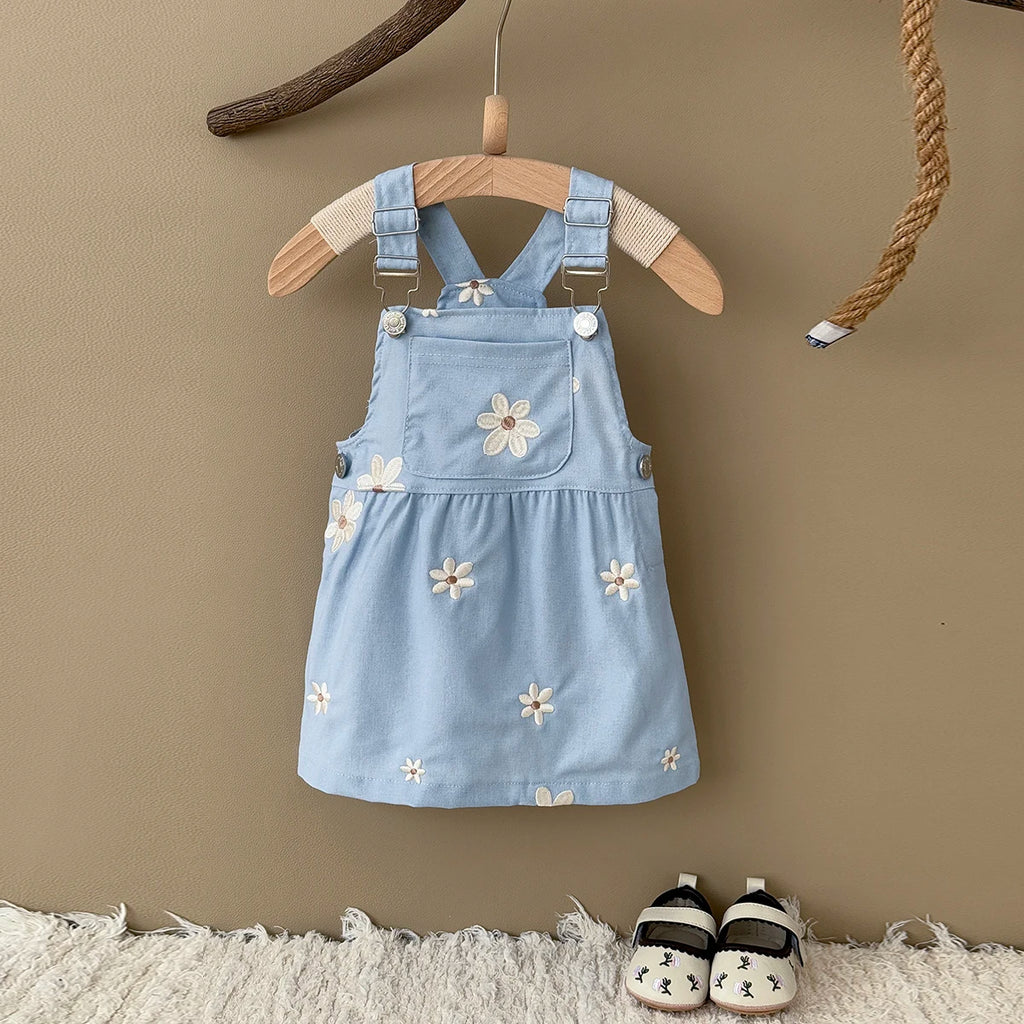 Flower Embroidery Strap Dress With Pockets 6M- 3T