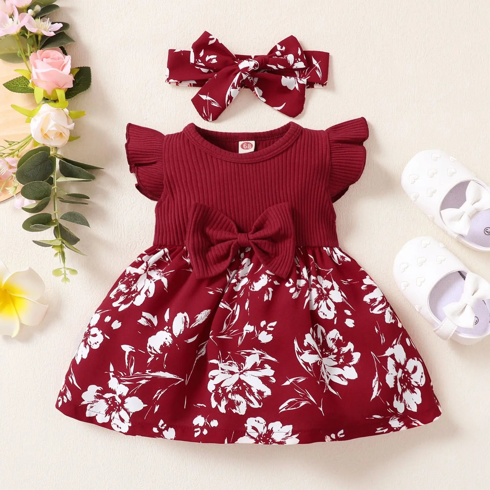 Baby Girl Floral Dress with Headband 3M- 24M