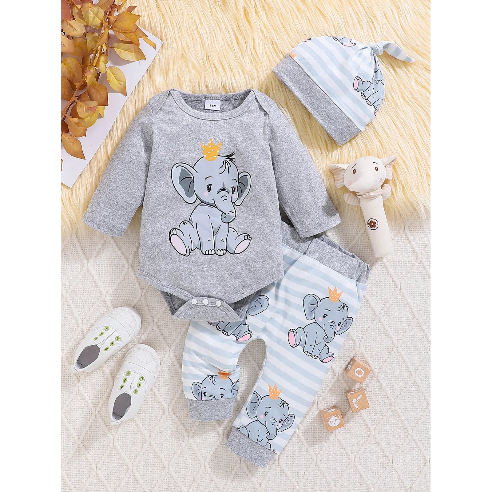 Unisex Elephant Long Sleeved 3 Piece Set