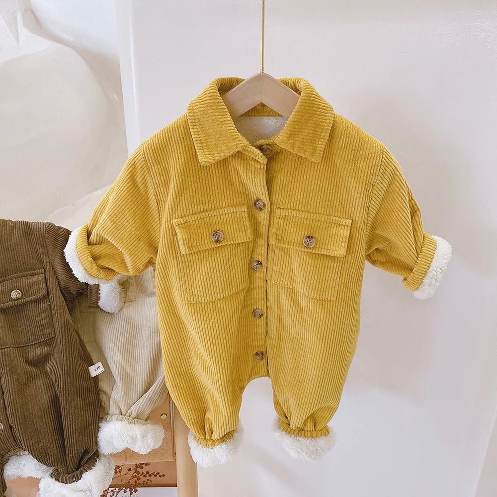 Baby Rompers Corduroy Jumpsuits Fur Lining Clothes Fleece Outerwear