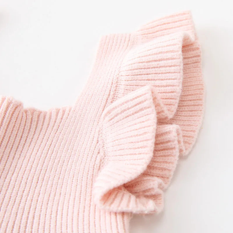 Girl Ruffled Flutter Sleeves Knitted Dress 0-18M