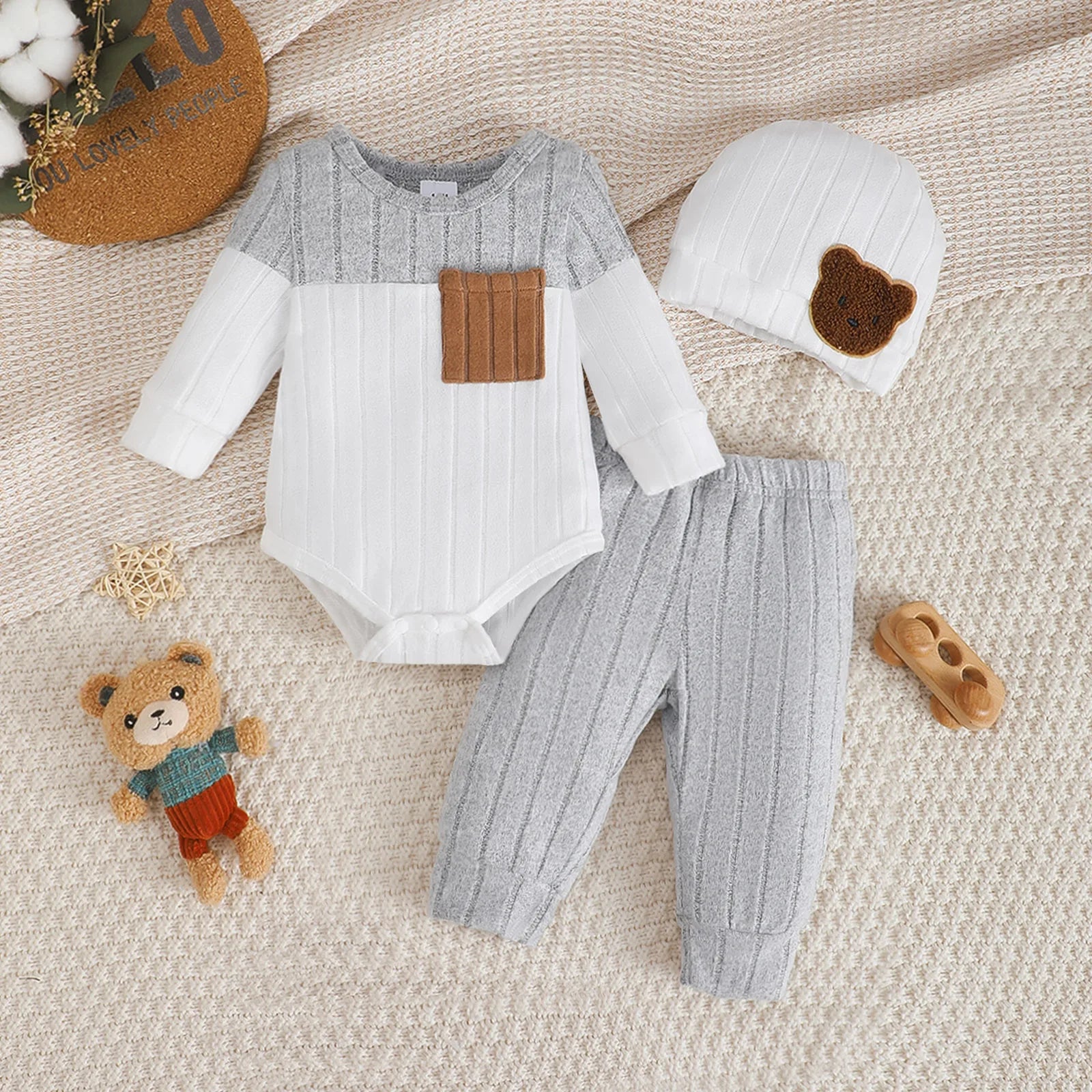 Boys Three Piece Sweater Set with Hat Newborn- 18M
