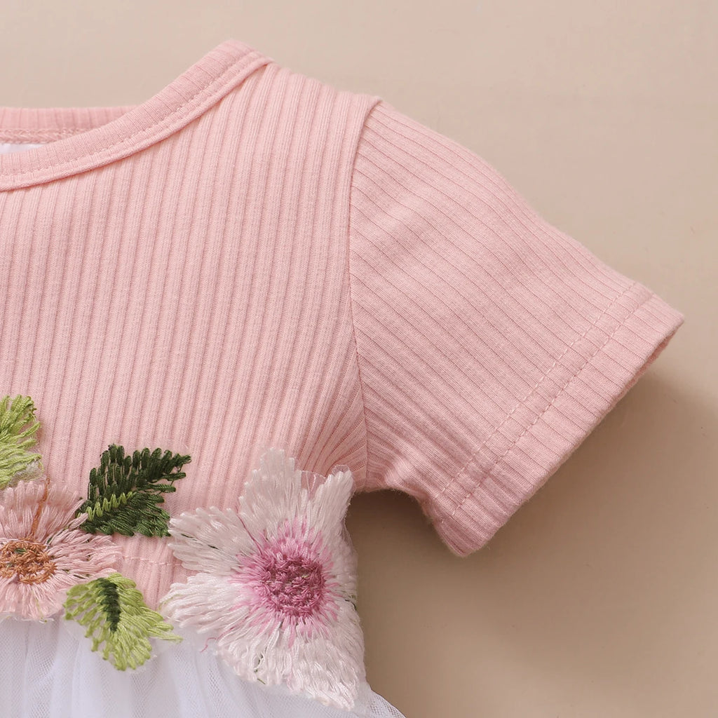 Baby Girl Embroideried Dress With Tulle and Matching Headband