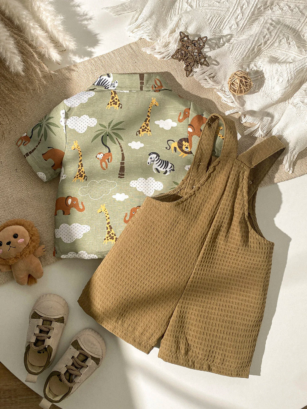 Baby Boys Short Cartoon Animal Top+ Suspenders Set