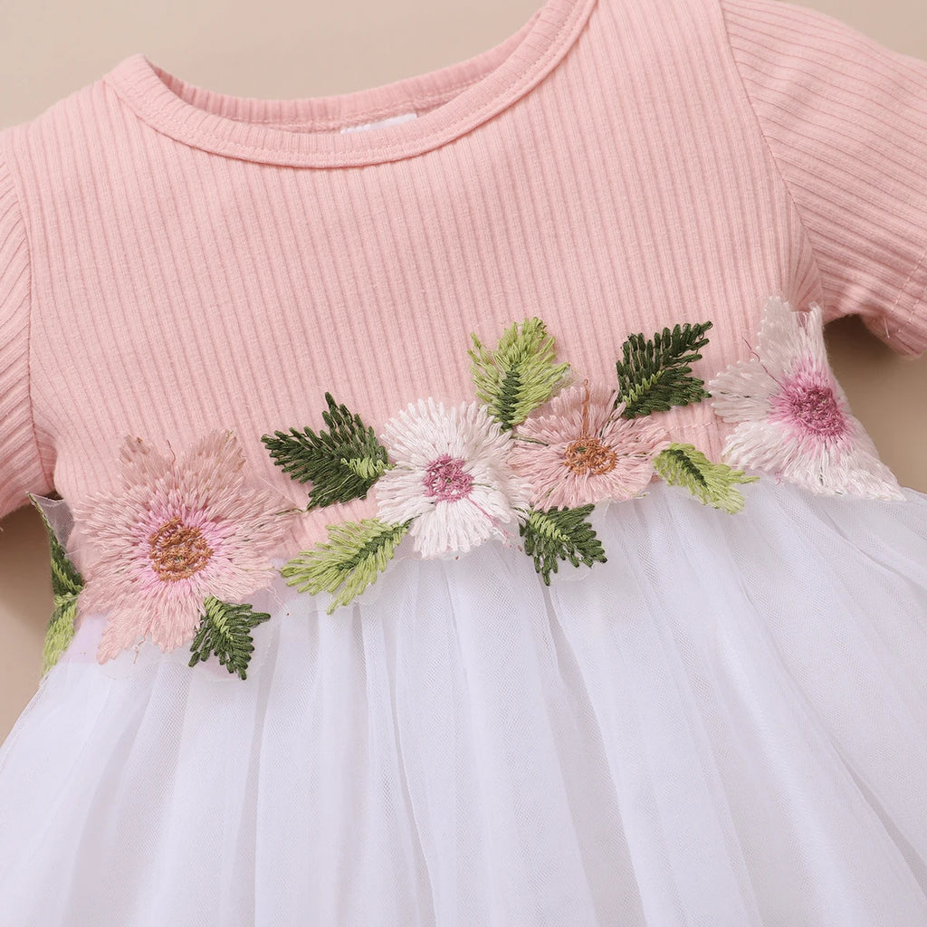 Baby Girl Embroideried Dress With Tulle and Matching Headband