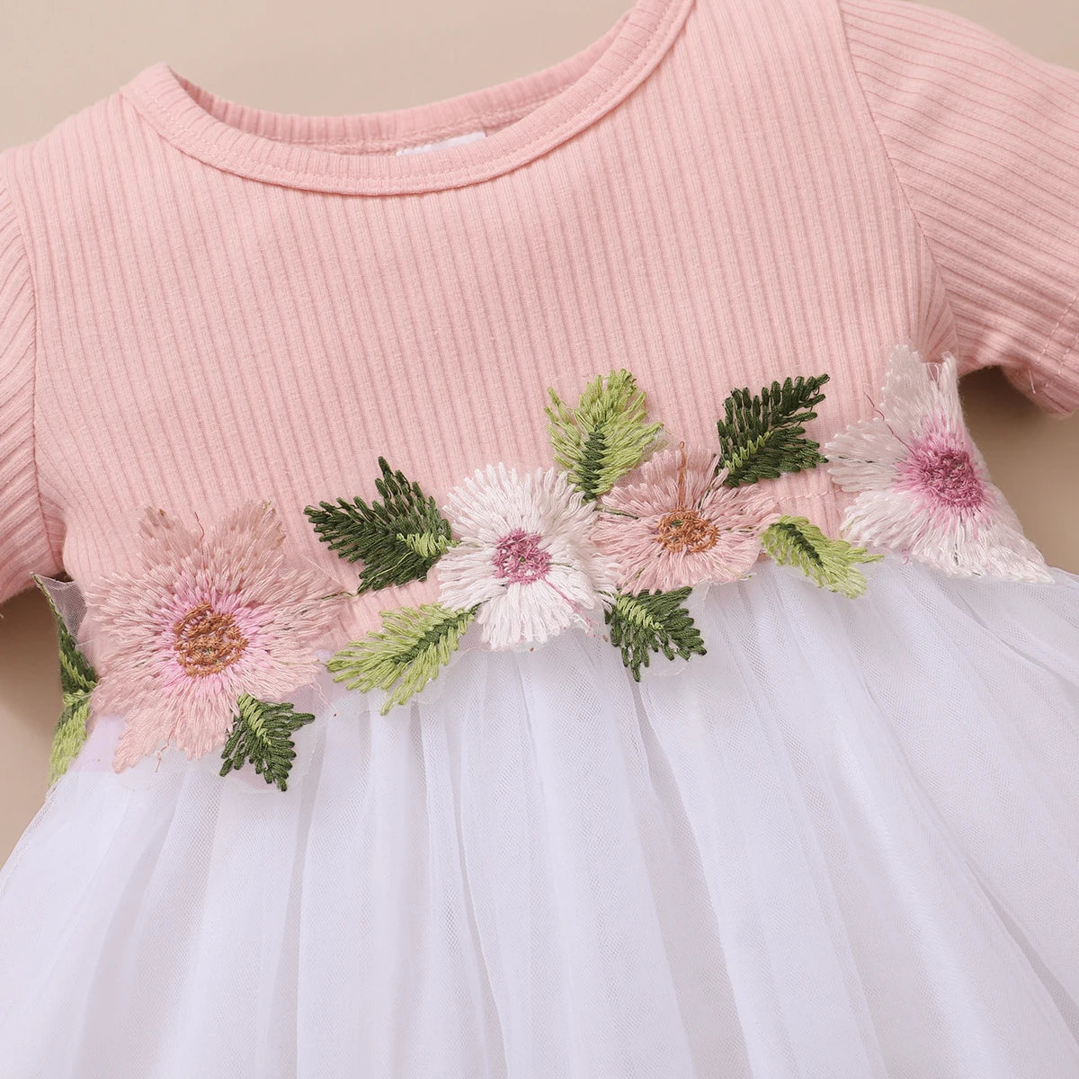 Baby Girl Embroideried Dress With Tulle and Matching Headband