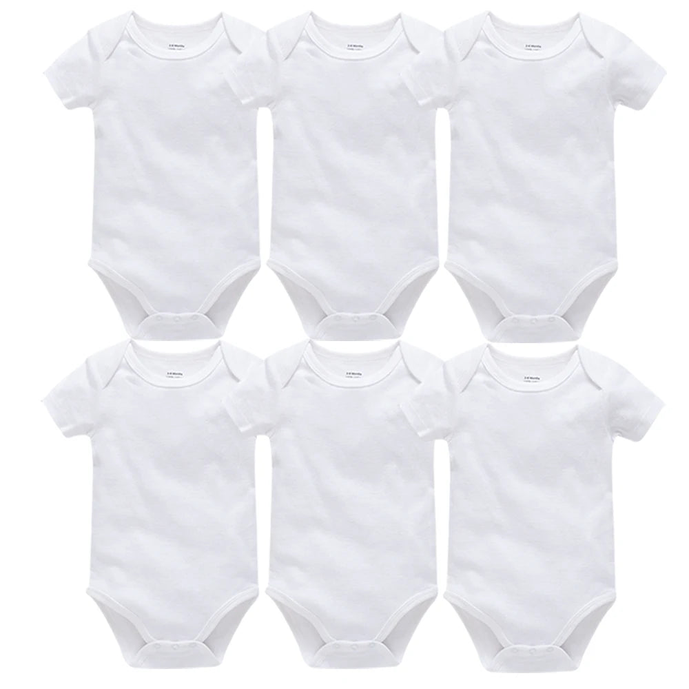 2/3/4/5/6 Pcs/set White 100% Cotton Onesie 0-24M