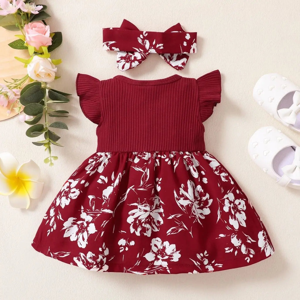 Baby Girl Floral Dress with Headband 3M- 24M