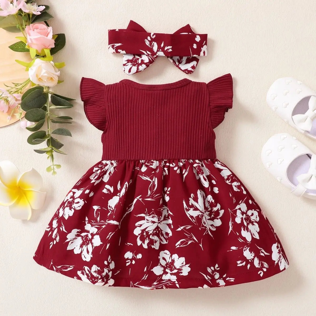 Baby Girl Floral Dress with Headband 3M- 24M