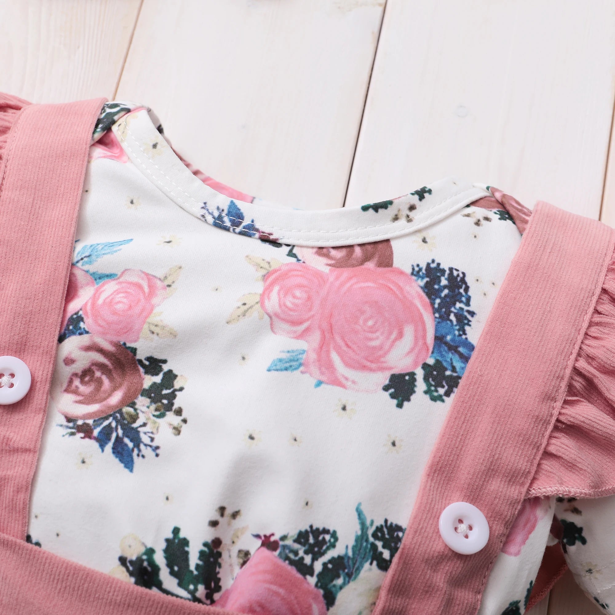 Baby Girl Dress Short Sleeves Floral Bodysuit + Suspender Skirt + Headband 3PCS Outfit