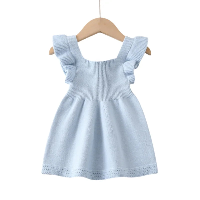 Girl Ruffled Flutter Sleeves Knitted Dress 0-18M