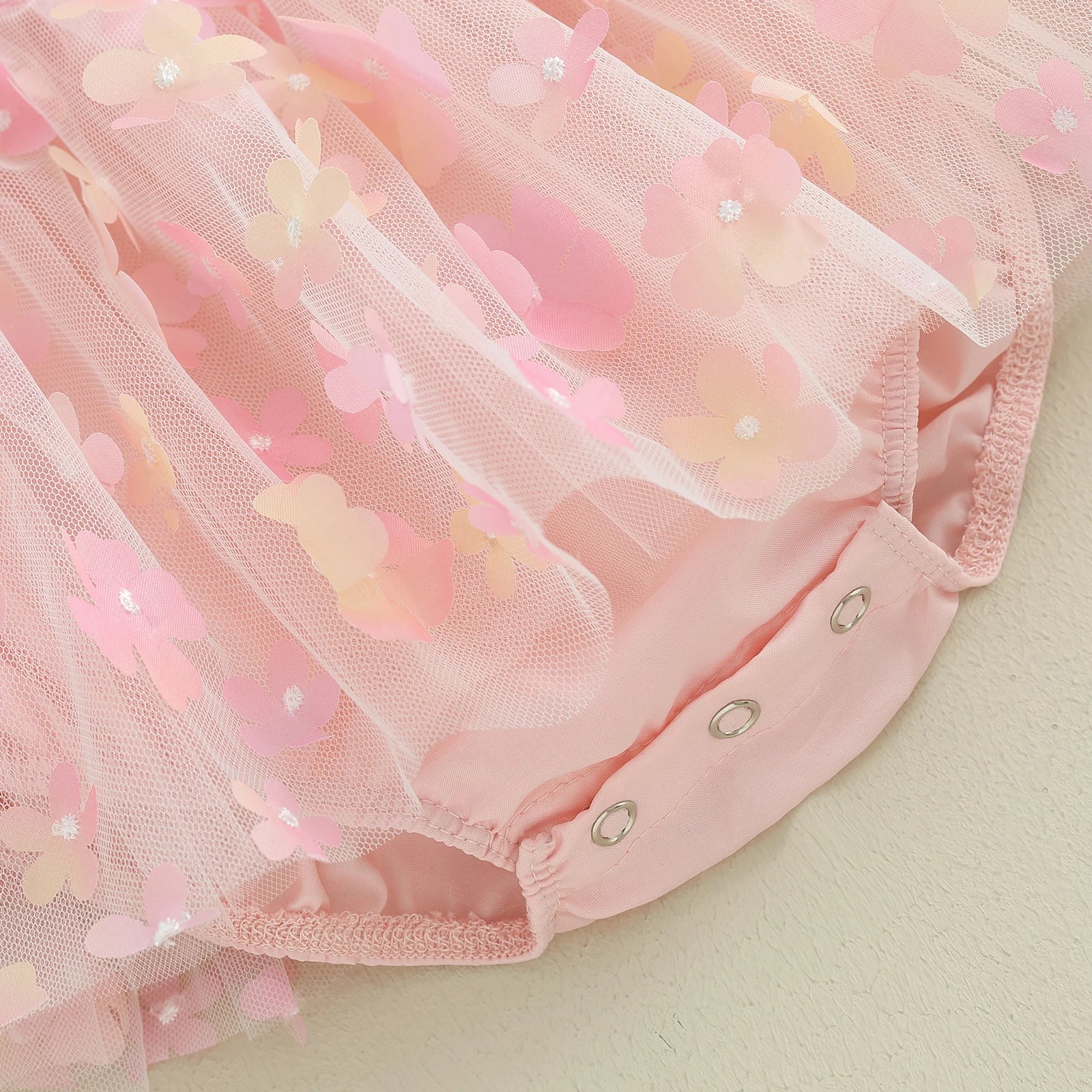 Baby Girl Princess Sweet Short Puff Sleeve 3D Flower Romper Mesh Dress with Headband Set 2Pcs Newborn- 18M