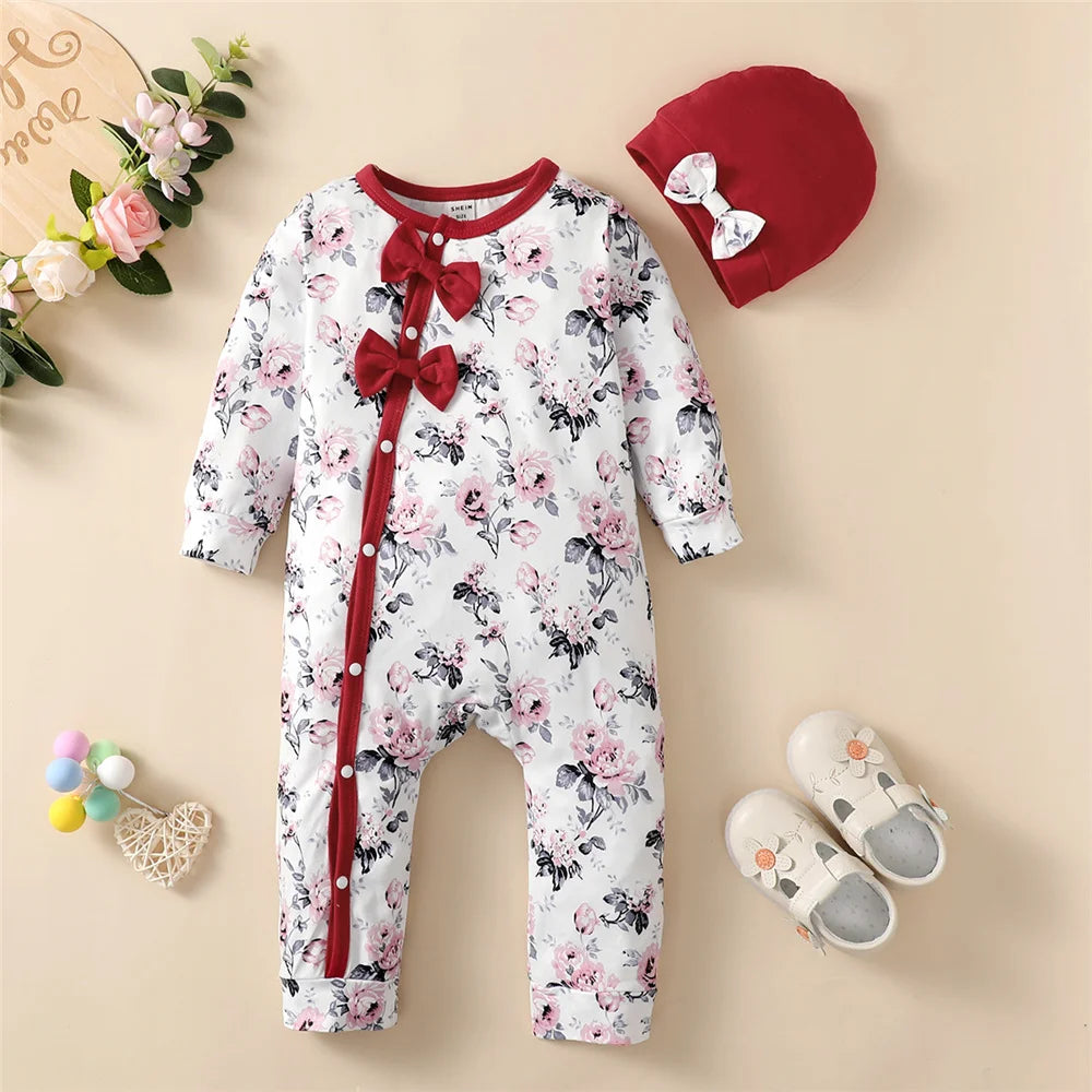 Long Sleeve Flower Onesie with Hat